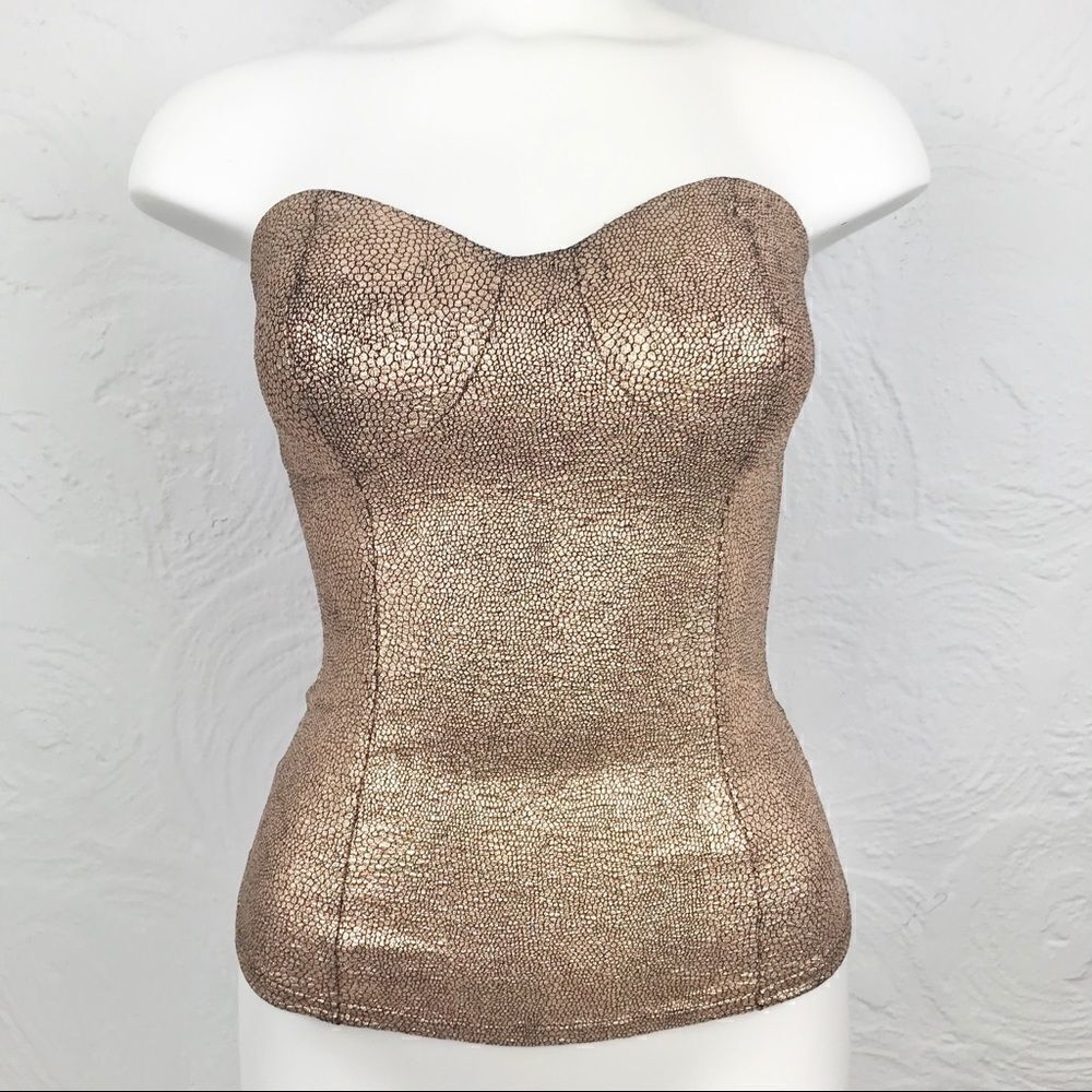 Cecico Rose Gold Reptile Print Strapless Bodice Corset NEW